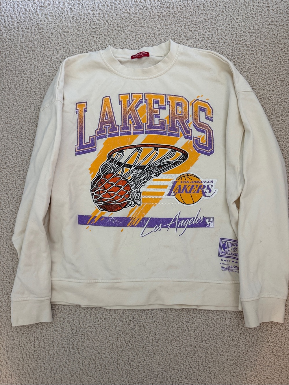 Women’s Los Angeles Lakers Cream Graphic Crewneck Sweater